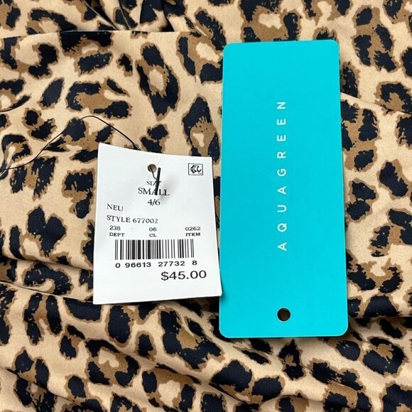AQUA Green Shirred Open Back Swimsuit Leopard Print S - Picture 5 of 5
